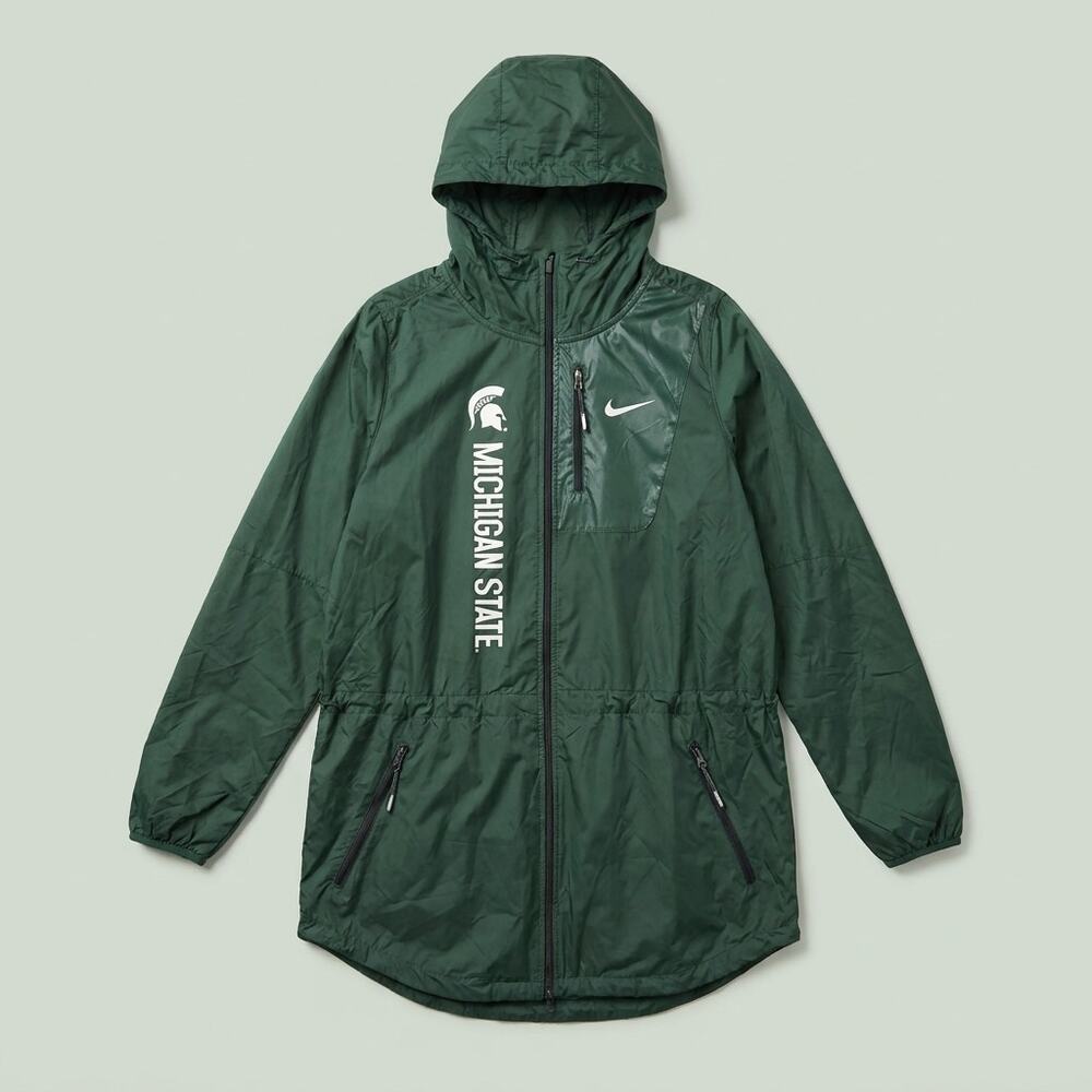 Michigan State Spartans Nike Longline Rain Jacket Green Cinch Waist Womens XS